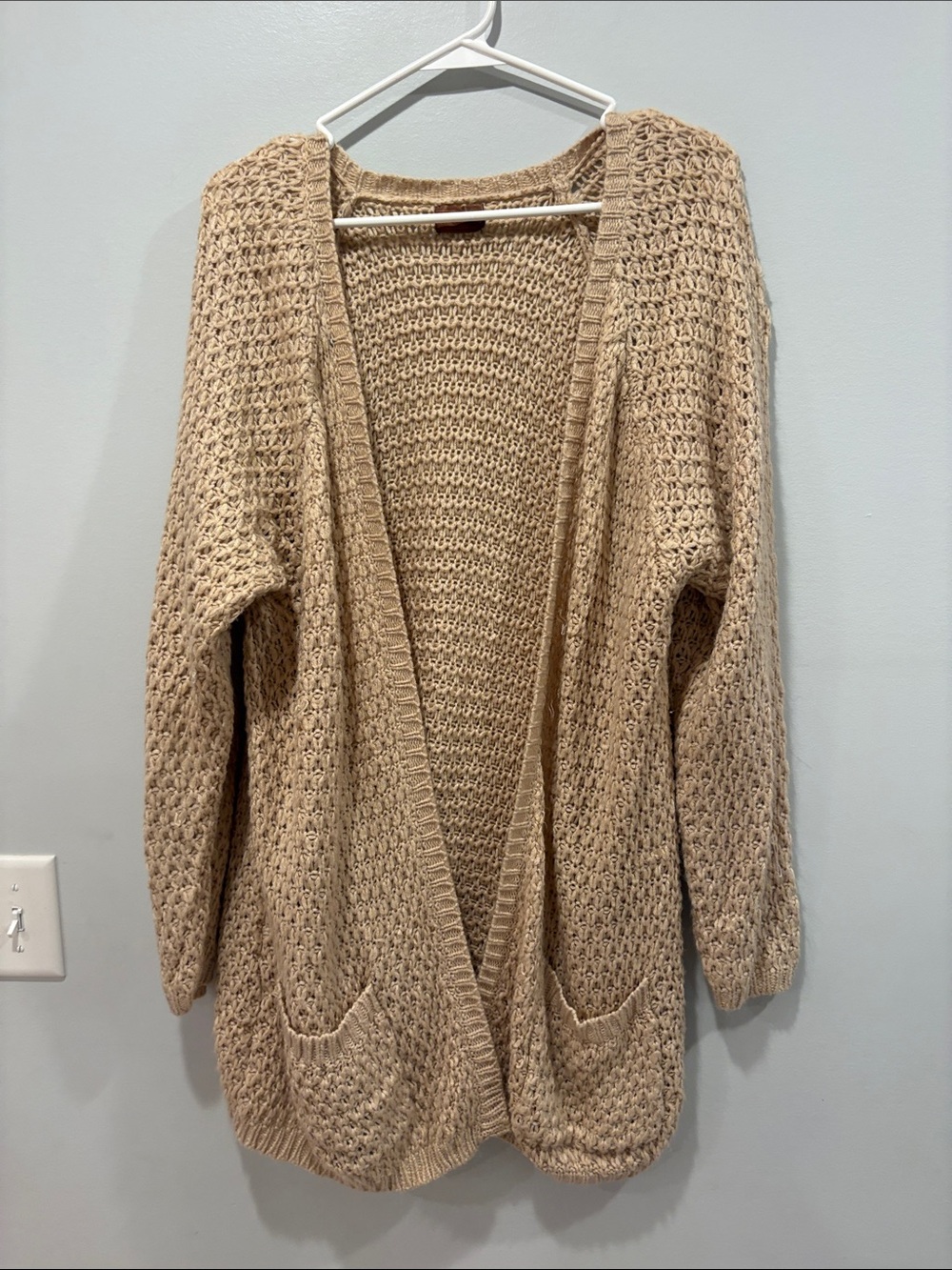 POL Taupe Open-Front Knit Cardigan ptp 21 length 33